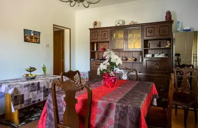 a dining room table with a vase of flowers on it at CASA DIEGO in Monforte de Lemos