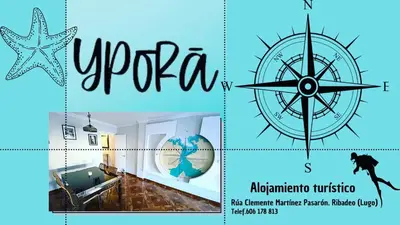 a collage of photos of a room with a compass at Ribadeo Cantábrico Yporá Deptos in Ribadeo