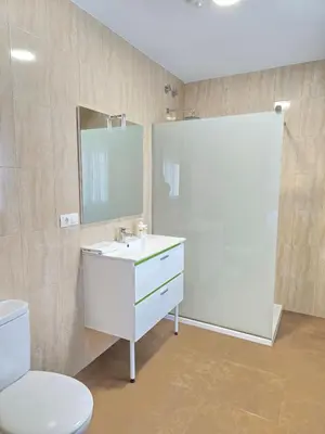 a bathroom with a sink and a toilet and a mirror at Pensión Pedrouzo in O Pedrouzo