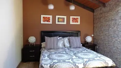 a bedroom with a large bed with two night stands at Casa Das Airas in Sarria