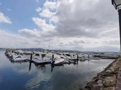 a group of boats docked at a dock in the water at Apartamento Carreira Sada in Sada
