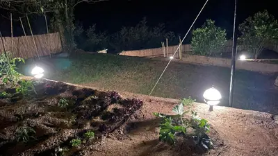 a garden at night with lights in the yard at Casa 2 Gallos in Ourense