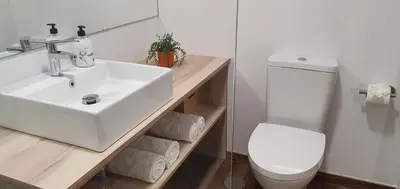 a bathroom with a white sink and a toilet at Apartamentos Antares 3 in Milladoiro