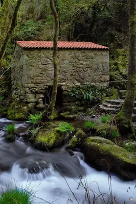 a stone building in the middle of a stream at Eirixo in Valga