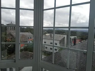 a view from a window of a building at Pensión KM66 Palas de Rei in Palas de Rei