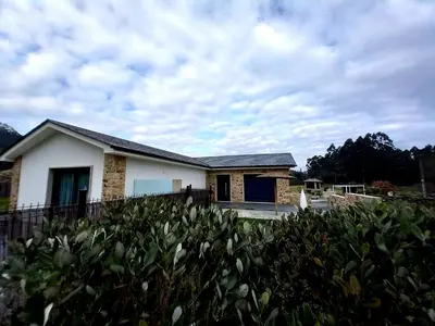 a house with a hedge in front of it at Aires De Míguez in Jove