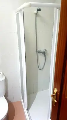 a shower in a bathroom with a toilet at Apartamento Loft III Select Real Caldas de Reis in Caldas de Reis