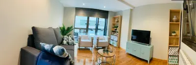 a living room with a couch and a television at Viveiro Centro in Viveiro
