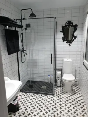 a bathroom with a shower with a toilet and a sink at Casa Honorio in Santa Marina del Sil