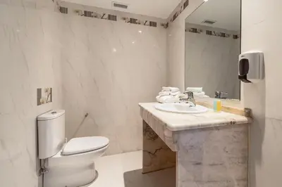 a bathroom with a toilet and a sink at Hotel Condado Ourense in Ourense