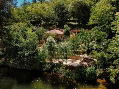 an aerial view of a garden with a house at Casa Escondida Aveiga in Chantada