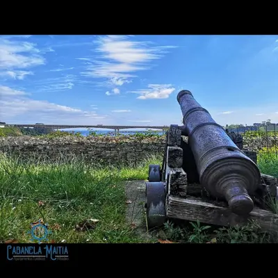 a cannon sitting on top of a field at Cabanela Maitia Apto Telmo Duplex in Ribadeo
