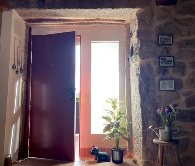 a door in a room with a plant and a window at Casa Anduriña in Ourense