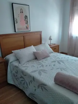 a bedroom with a bed with two pillows on it at Casilla in Sarria