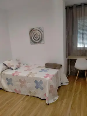 a bedroom with a bed and a table and a chair at Casilla in Sarria
