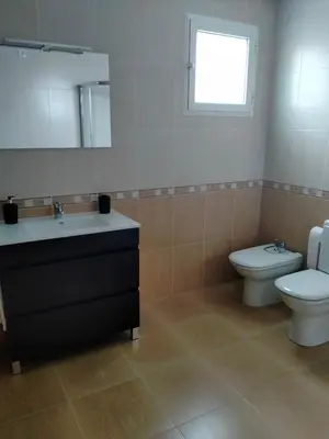 a bathroom with a sink and a toilet and a mirror at Casilla in Sarria