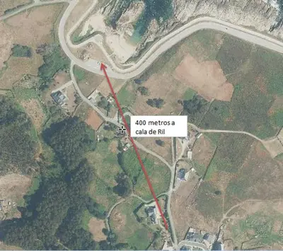 a map of a road with a red line at O Pedregal in Burela de Cabo