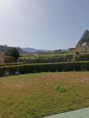 a large field of grass next to a road at La Favorita in Pontevedra