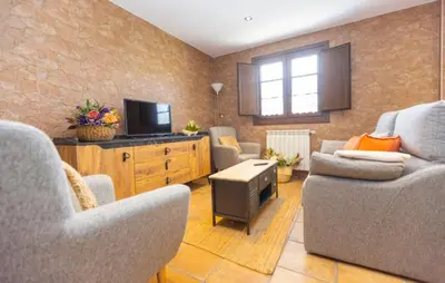 a living room with two couches and a tv at 