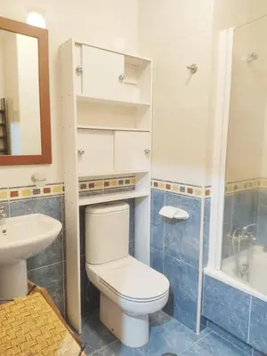a bathroom with a toilet and a sink and a shower at Apartamento en Viveiro (Casco histórico) in Viveiro