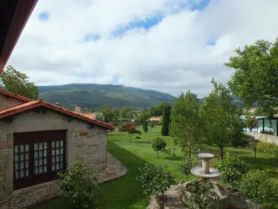 a view of the garden from the house at Casa Rousia in Baltar