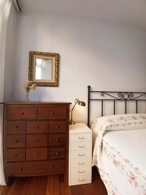 a bedroom with a bed and a dresser and a mirror at Viveiro Histórico 3 in Viveiro