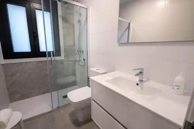 a bathroom with a toilet and a sink and a shower at Finca Bacelo Ribeira Sacra in Sober