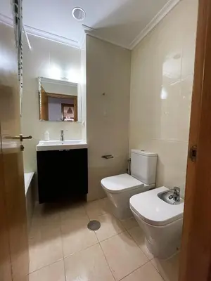 a bathroom with a white toilet and a sink at Piso Lomberte in Allariz