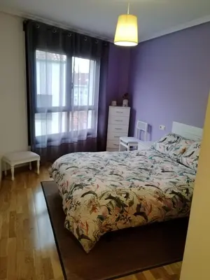 a bedroom with a bed with a floral bedspread at Piso Lomberte in Allariz
