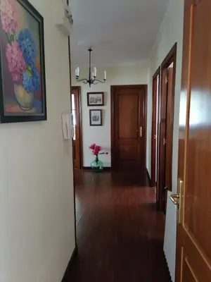 a room with a hallway with a painting of flowers on the wall at Piso en pleno centro de Miño derecha in Miño