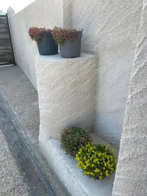 two potted plants sitting on a wall with flowers at Boutique Finca esencial Hotel Rural in Villafranca del Bierzo