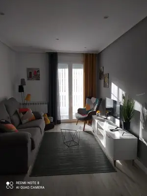 a living room with a couch and a tv at Piso Ourense Centro in Ourense