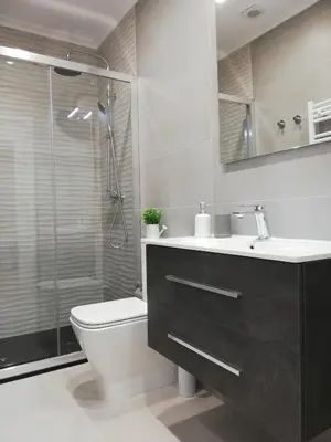 a bathroom with a toilet and a sink and a shower at Piso Ourense Centro in Ourense