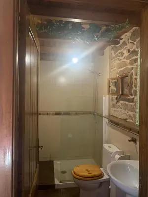 a bathroom with a toilet and a sink at Casa do Castiro in Palas de Rei