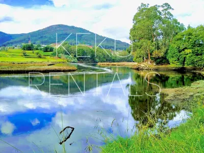 a body of water with trees and mountains in the background at Camiño Vello in Viveiro
