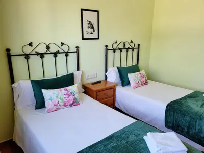 two beds sitting next to each other in a bedroom at Vilariño Moscoso in Arzúa