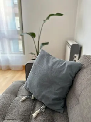 a gray pillow on a couch in a living room at Oktheway Pedro Saco Street 2 in Sarria