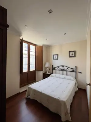 a bedroom with a large bed and a window at Apartamento Vila O Valadouro 2 in O Valadouro
