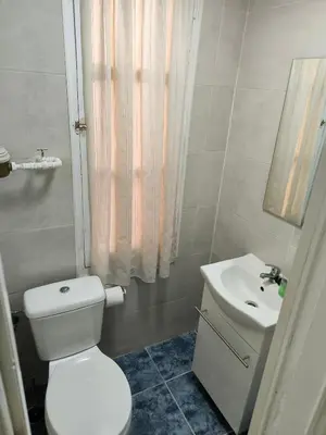 a bathroom with a white toilet and a sink at La Puebla in Ponferrada