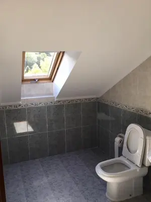 a bathroom with a toilet and a window at Casa Tino in Montederramo