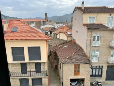 an overhead view of a city with buildings at O Pequeno Rincón in Allariz