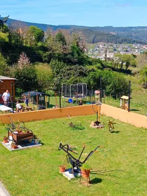 a view of a playground with a park at Casa Carmelo in Viveiro