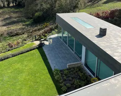 an aerial view of a house with a garden at Tres Prismas Exclusive in Sarria