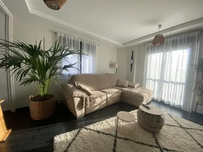 a living room with a couch and a plant at Casa Lúa in Castro Caldelas