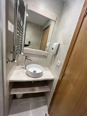 a bathroom with a sink and a mirror at ENTRECAMIÑOS in O Pedrouzo