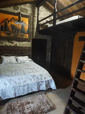 a bedroom with a bunk bed and a ladder at CASERIO RECTORAL DESTERIZ in Ourense