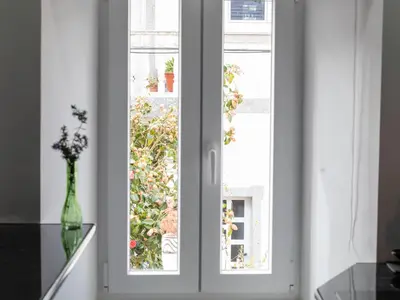 a window with a view of a plant at Casa Triacastela in Tríacastela