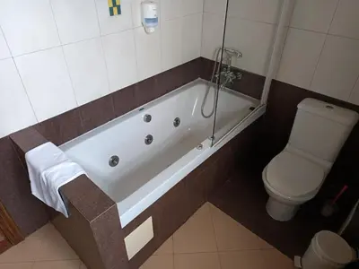 a bathroom with a bath tub and a toilet at Hotel y Apartamentos Penarronda Playa in Castropol