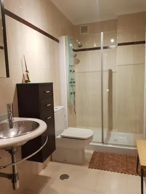 a bathroom with a sink and a toilet and a shower at MAXIMO CONFORT in Lugo
