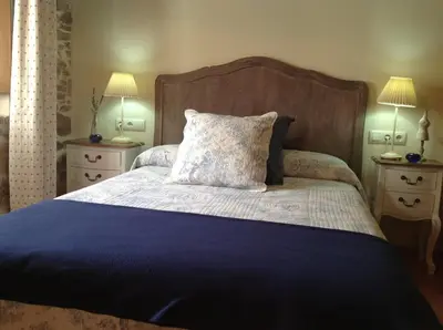 a bedroom with a large bed with two night stands at Apartamentos Rurales Ca Lulón in Navelgas